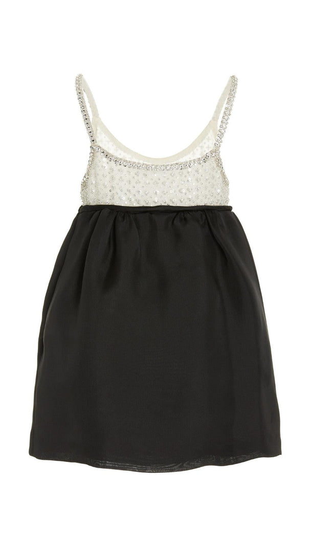 AIIZIE CRYSTAL EMBELLISHED ORGANZA SATIN MINI DRESS IN BLACK - product image