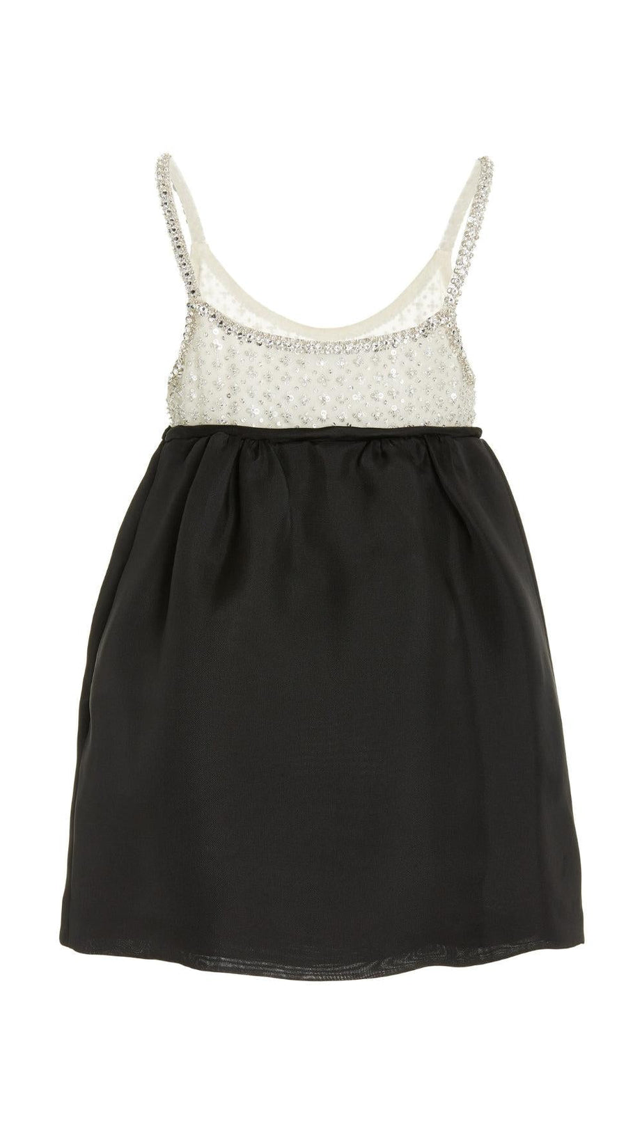 CRYSTAL EMBELLISHED ORGANZA SATIN MINI DRESS IN BLACK