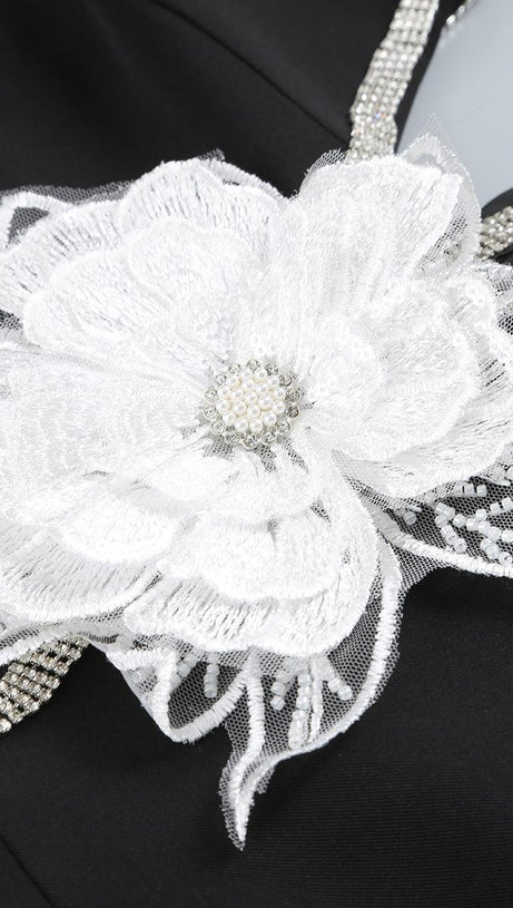 CRYSTAL FLORAL-EMBELLISHED MINI DRESS