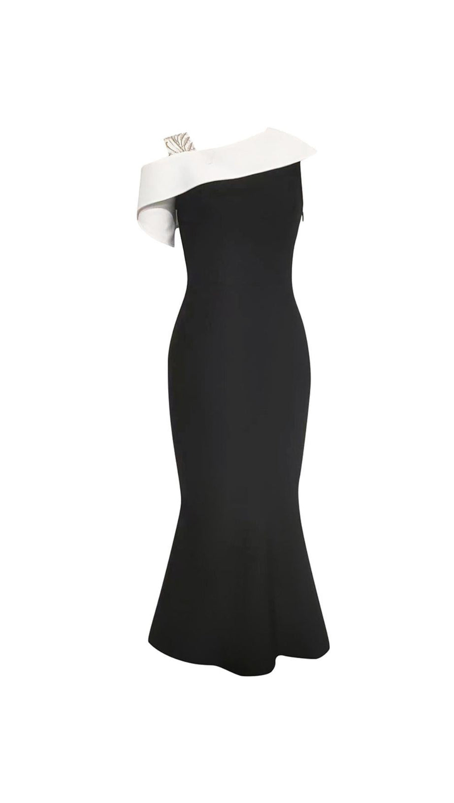 DIAGONAL SHOULDER FISHTAIL MIDI DRESS