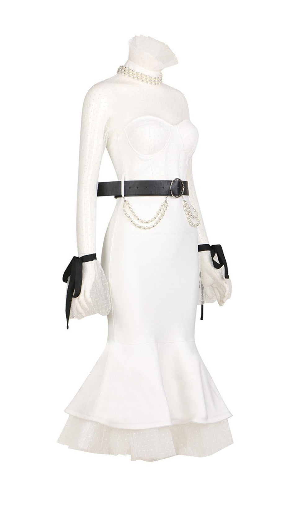 ABITO A SIRENA CON BENDAGGI A PATCHWORK A POIS