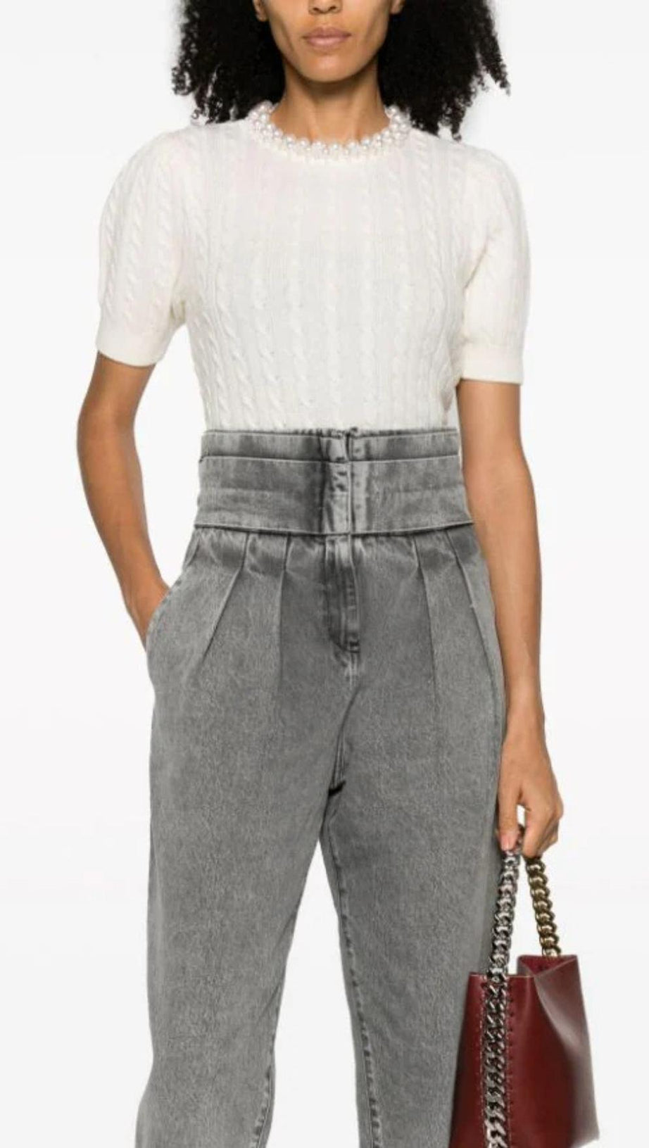 EMBELLISHED CABLE KNIT SWEATER