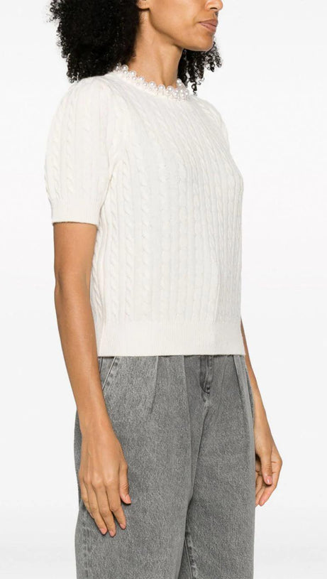 EMBELLISHED CABLE KNIT SWEATER