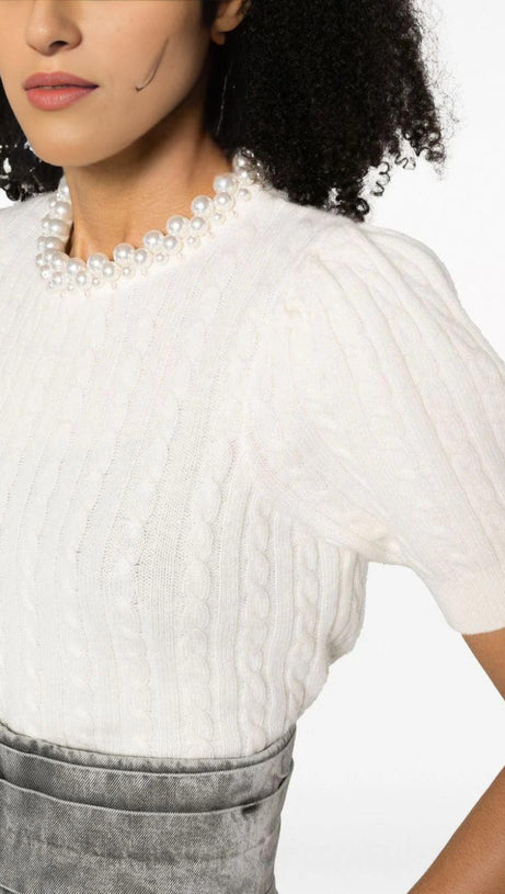 EMBELLISHED CABLE KNIT SWEATER