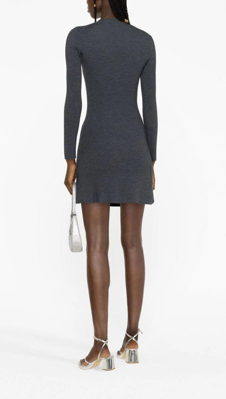 EMBELLISHED RIBBED-KNIT MINI DRESS