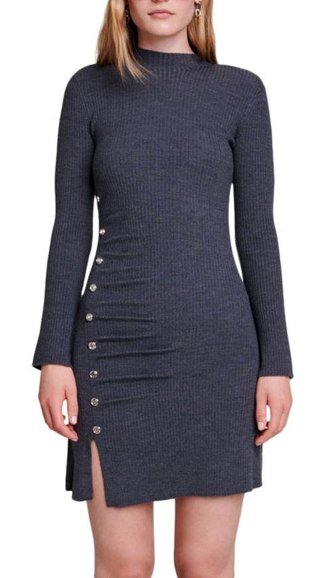 EMBELLISHED RIBBED-KNIT MINI DRESS