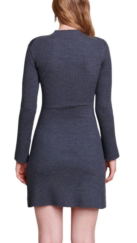 EMBELLISHED RIBBED-KNIT MINI DRESS