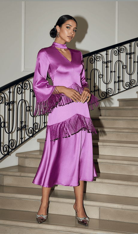 Abito in raso con frange glitterate Thandie