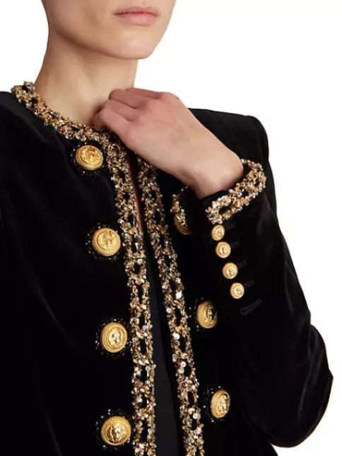 EMBELLISHED VELVET JACKET IN BLACK