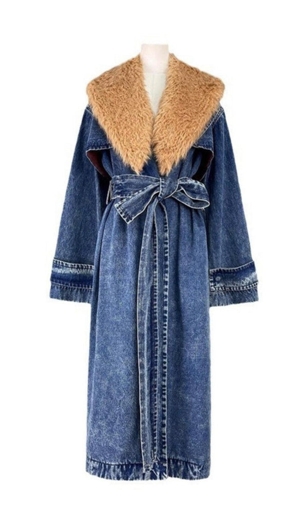 FAUX FUR COLLAR DENIM COAT