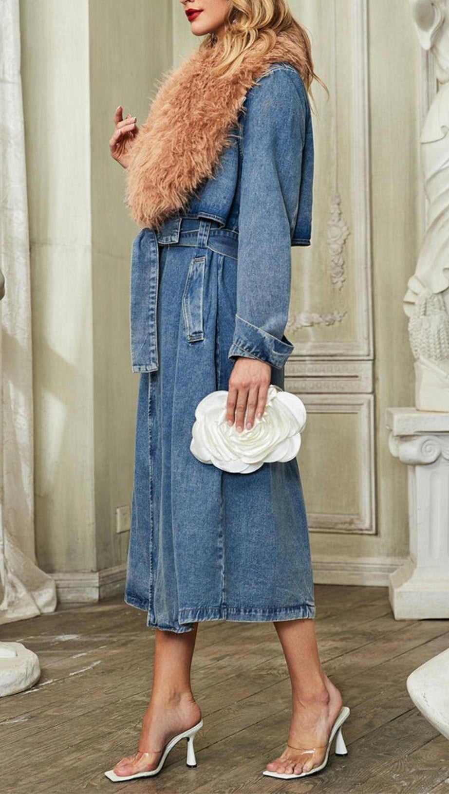 FAUX FUR COLLAR DENIM COAT