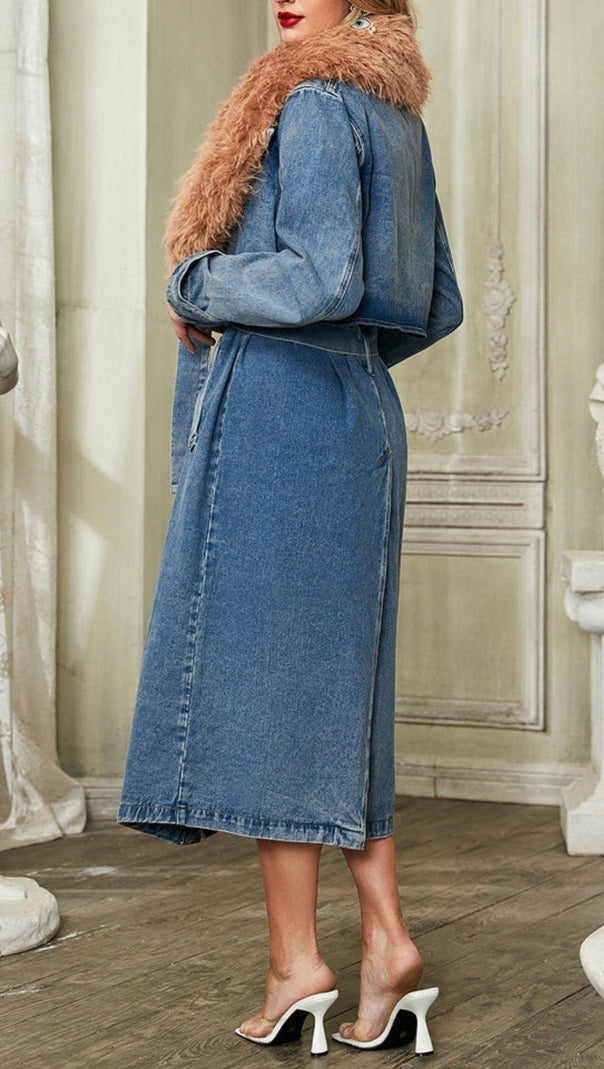 Jeansmantel mit Kunstpelzkragen