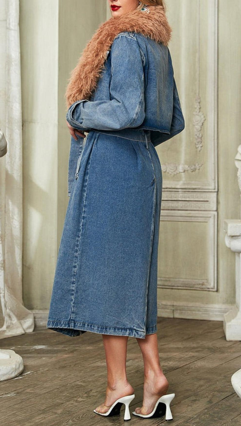 FAUX FUR COLLAR DENIM COAT