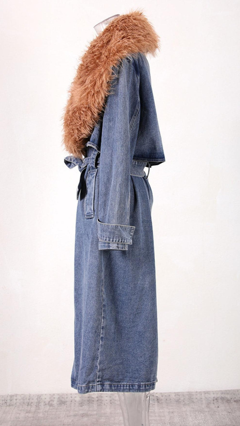 FAUX FUR COLLAR DENIM COAT