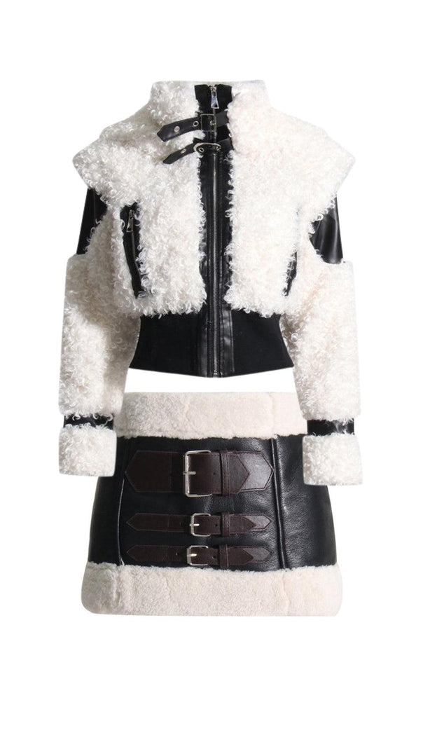 AIIZIE FAUX FUR PATCHWORK LEATHER SKIRT SET - product image