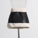 FAUX FUR PATCHWORK LEATHER SKIRT SET