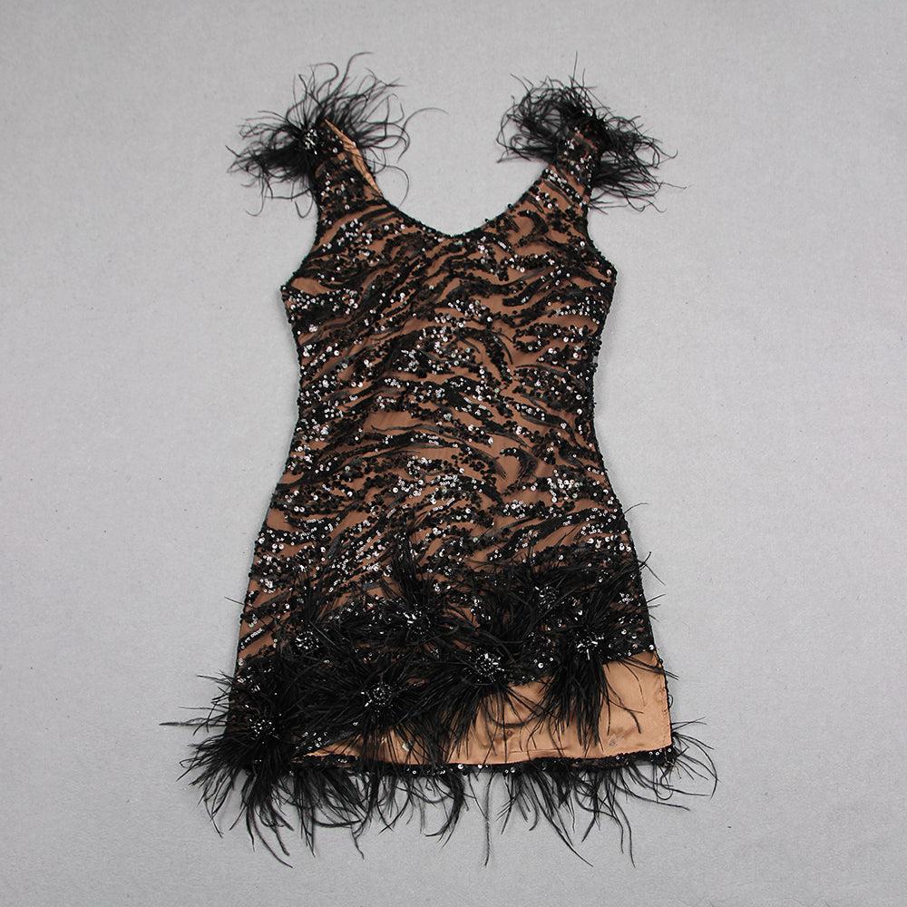AIIZIE FEATHER DETAIL SEQUIN MINI DRESS IN BLACK - product image