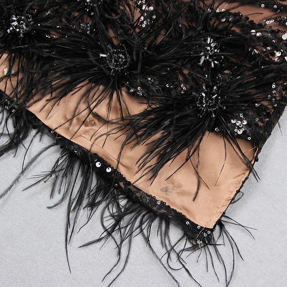AIIZIE FEATHER DETAIL SEQUIN MINI DRESS IN BLACK - product image