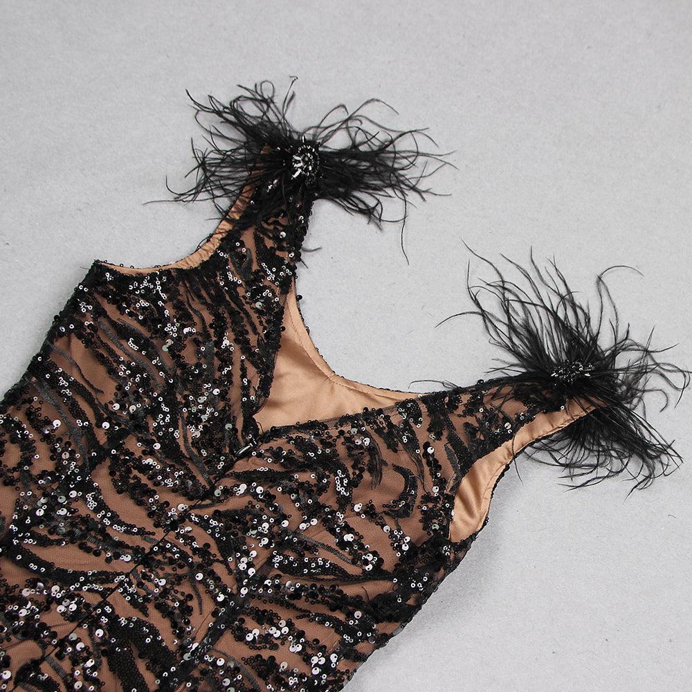 AIIZIE FEATHER DETAIL SEQUIN MINI DRESS IN BLACK - product image