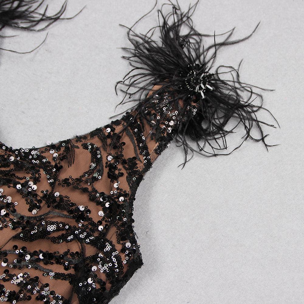 AIIZIE FEATHER DETAIL SEQUIN MINI DRESS IN BLACK - product image
