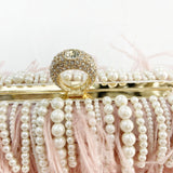 FEATHER PEARL CHAIN CLUTCH