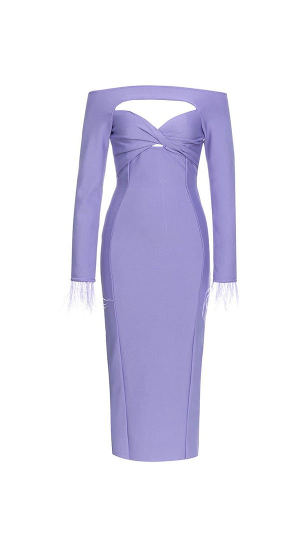AIIZIE FEATHER SLEEVE CUT OUT MIDI DRESS - product image