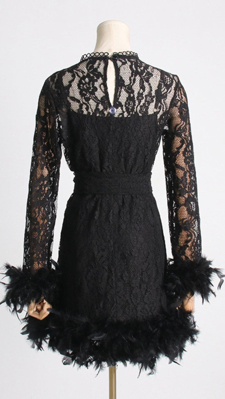 FEATHER TRIMMED LACE DRESS