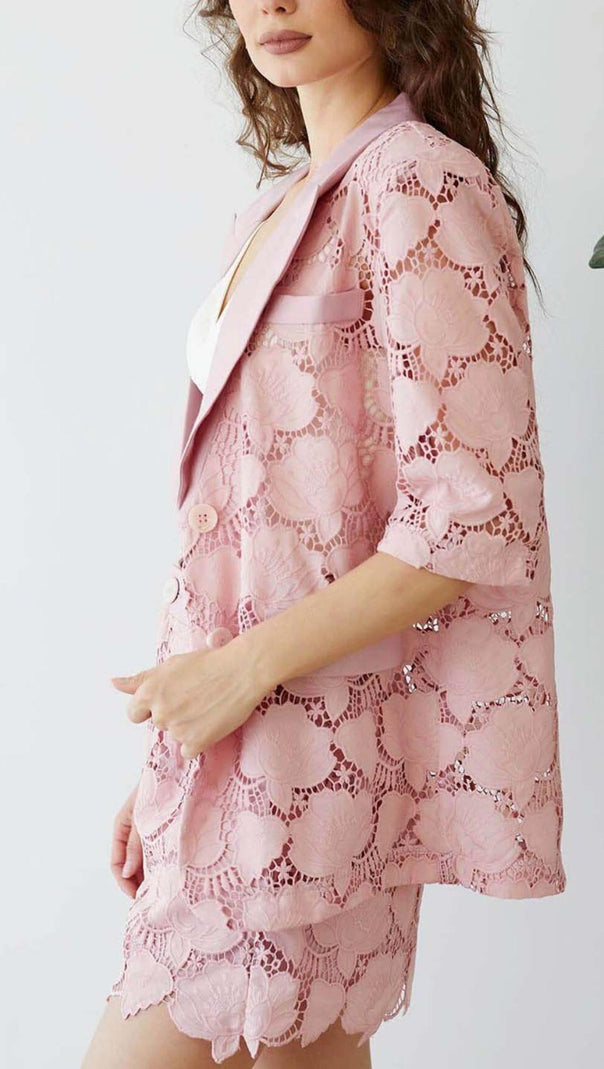 AIIZIE FLORAL EMBROIDER JACKET DRESS SET IN PINK - product image