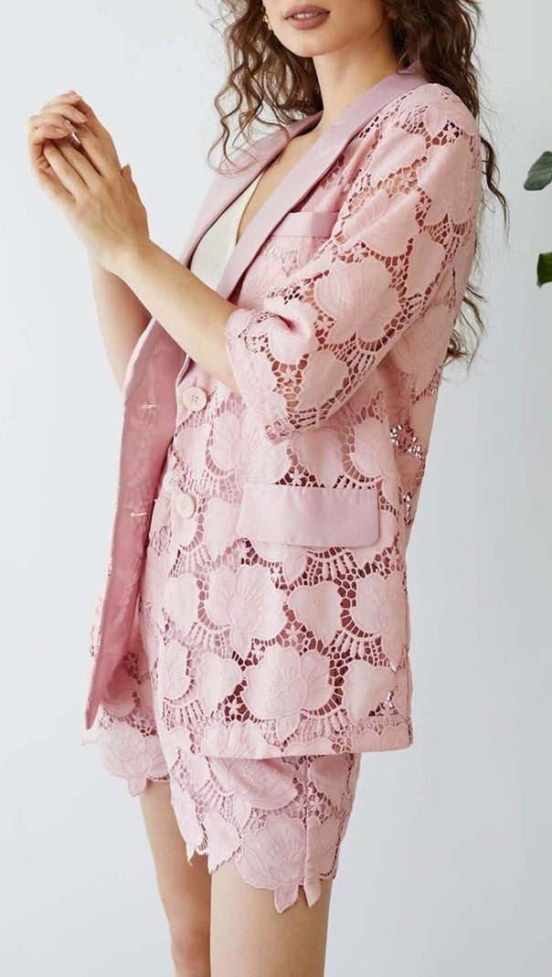 AIIZIE FLORAL EMBROIDER JACKET DRESS SET IN PINK - product image