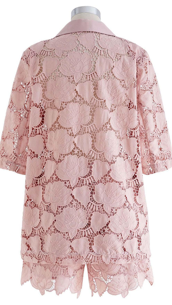 AIIZIE FLORAL EMBROIDER JACKET DRESS SET IN PINK - product image