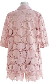 FLORAL EMBROIDER JACKET DRESS SET IN PINK