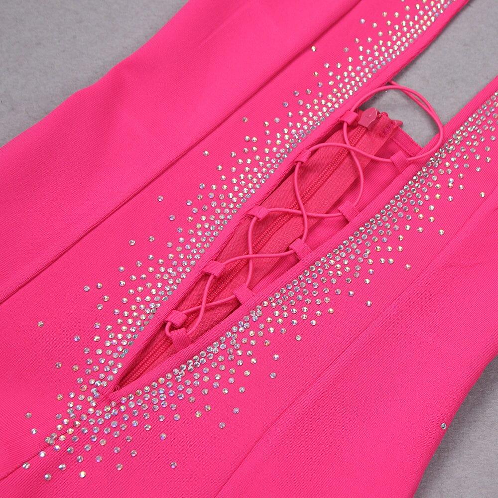 AIIZIE HALTER NECK CRYSTAL BACKLESS JUMPSUITS IN PINK - product image
