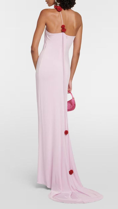 FLORAL-APPLIQUÉ ONE-SHOULDER GOWN