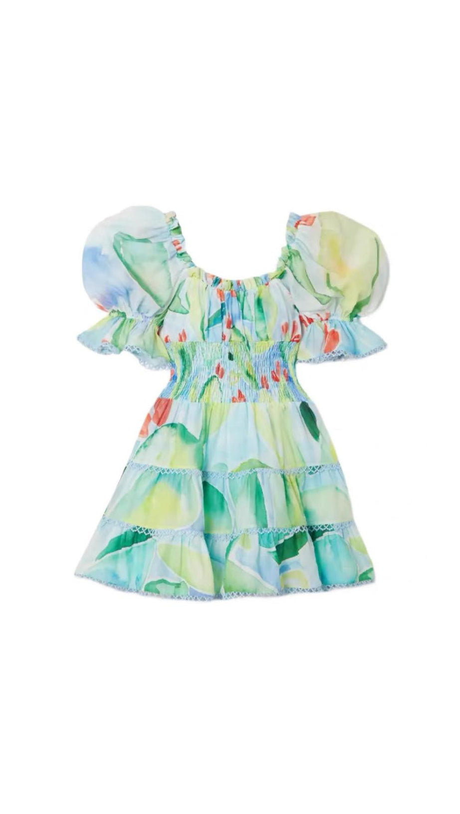 MINI ABITO IN VOILE DI MISTO COTONE CON STAMPA FLOREALE VERDE 