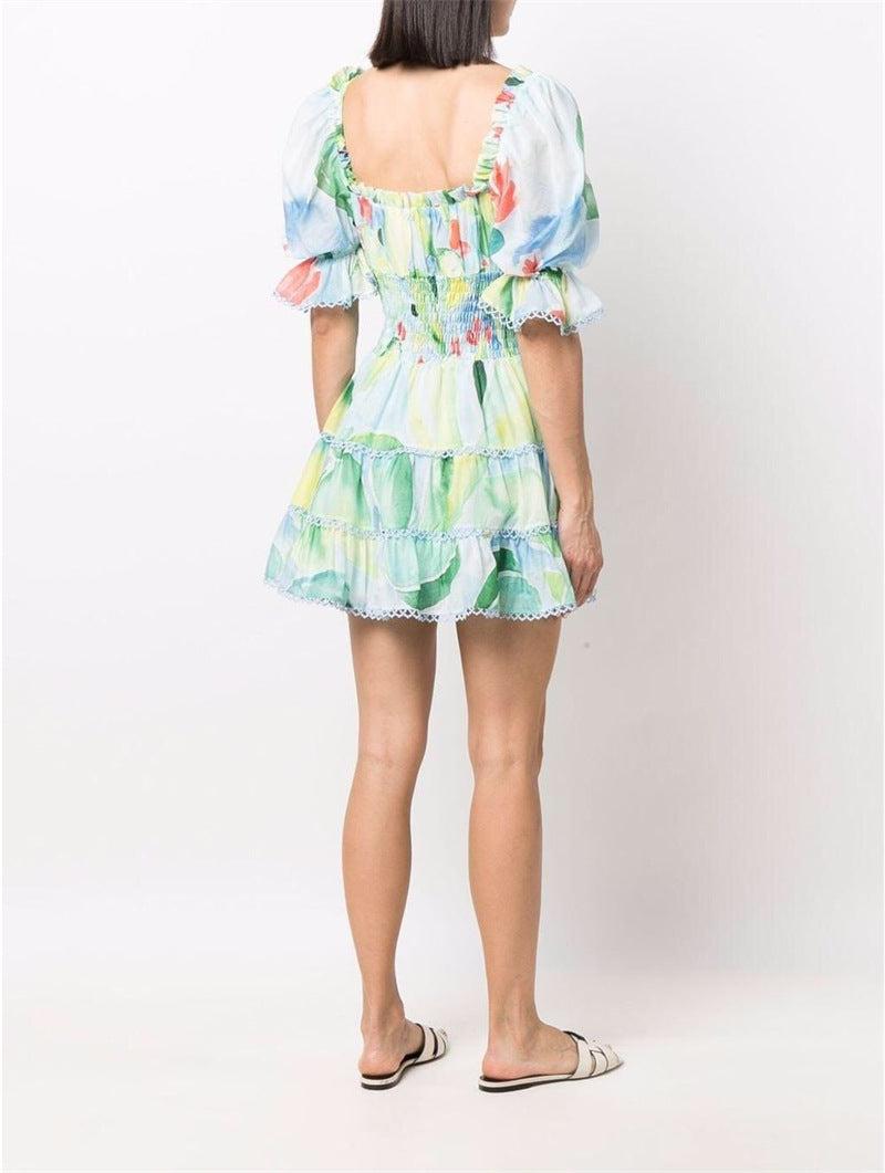 AIIZIE FLORAL-PRINT COTTON-BLEND VOILE MINI DRESS IN GREEN - product image