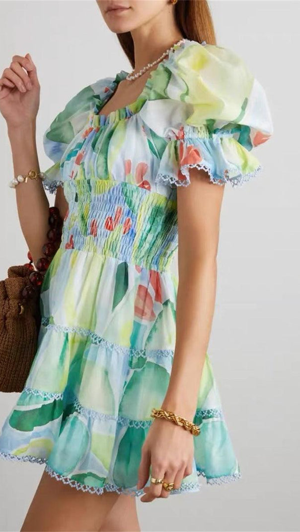 AIIZIE FLORAL-PRINT COTTON-BLEND VOILE MINI DRESS IN GREEN - product image