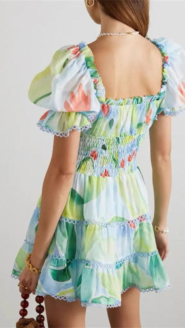 AIIZIE FLORAL-PRINT COTTON-BLEND VOILE MINI DRESS IN GREEN - product image