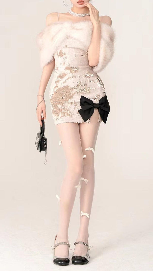 AIIZIE ARTIFICIAL FUR SEQUNED MINI DRESS - product image