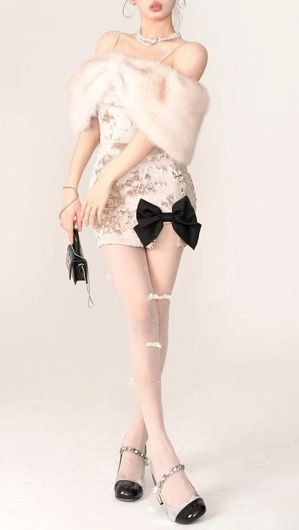 AIIZIE ARTIFICIAL FUR SEQUNED MINI DRESS - product image