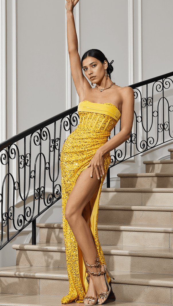 AIIZIE TRISH STRAPLESS SEQUIN SPLIT MAXI DRESS - product image