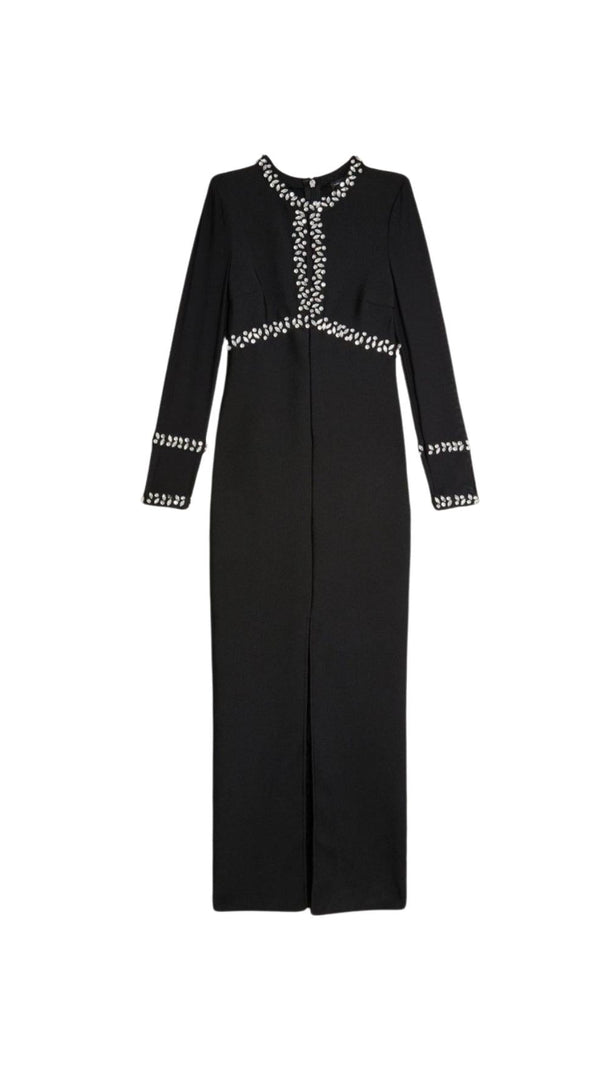 AIIZIE BANDAGE FIGURE FORM KNIT KEYHOLE EMBELLISHED MAXI DRESS - product image