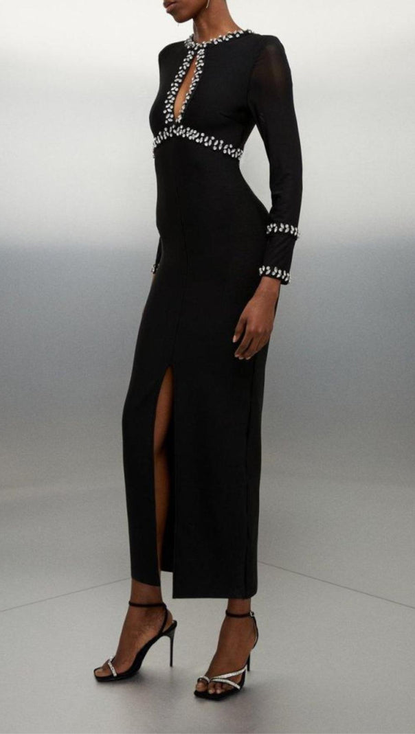 AIIZIE BANDAGE FIGURE FORM KNIT KEYHOLE EMBELLISHED MAXI DRESS - product image