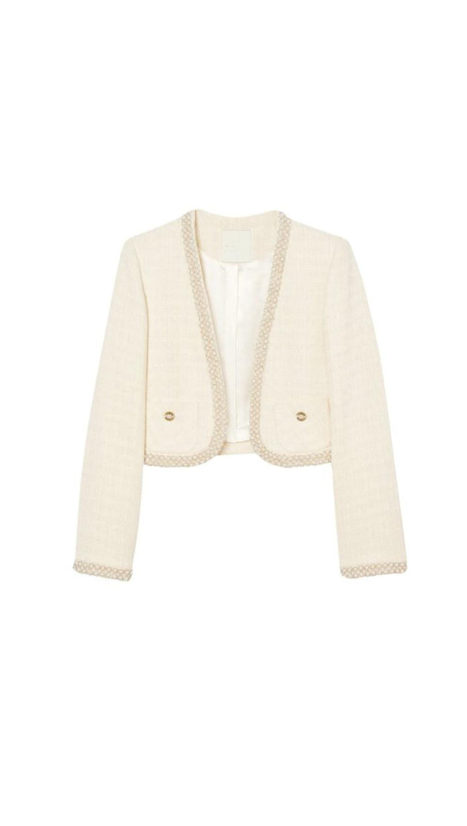 KURZE TWEEDJACKE MIT PERLENBESATZ 