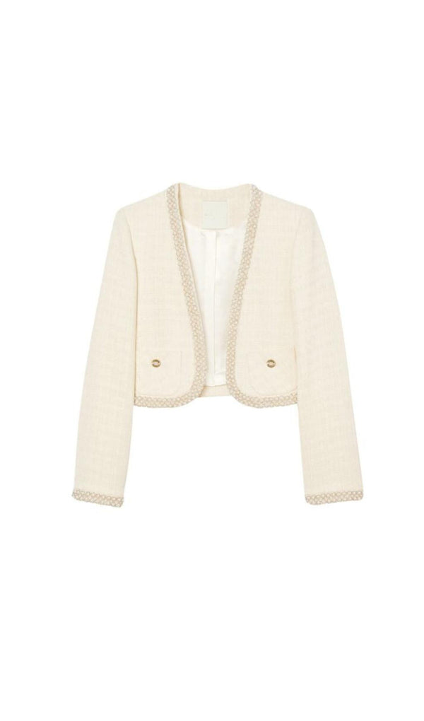 BEAD TRIM CROPPED TWEED JACKET