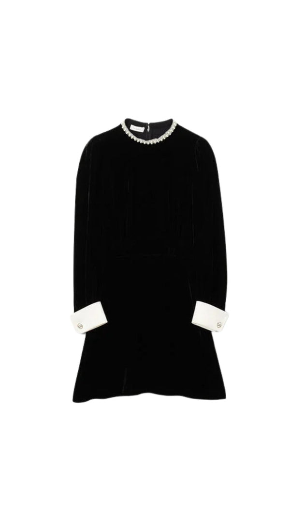 AIIZIE BEADED COLLAR VELVET DRESS - product image