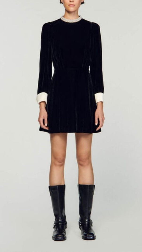 AIIZIE BEADED COLLAR VELVET DRESS - product image