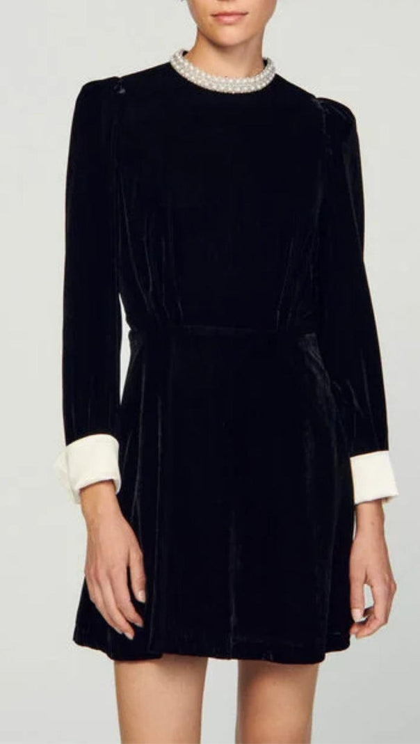 AIIZIE BEADED COLLAR VELVET DRESS - product image