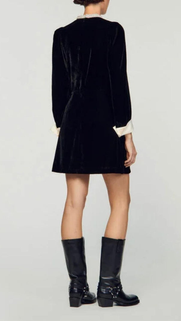 AIIZIE BEADED COLLAR VELVET DRESS - product image