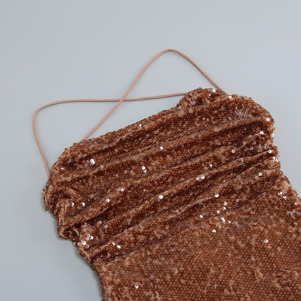 AIIZIE SEQUIN BACKLESS MAXI DRESS IN BROWN - product image