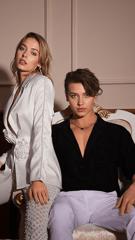 OSSIE PEARL EMBELLISHED FLOWER CUTOUT BLAZER SET